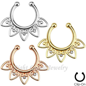 Tribal Designs Gold Plated Non Piercing Septum Ring